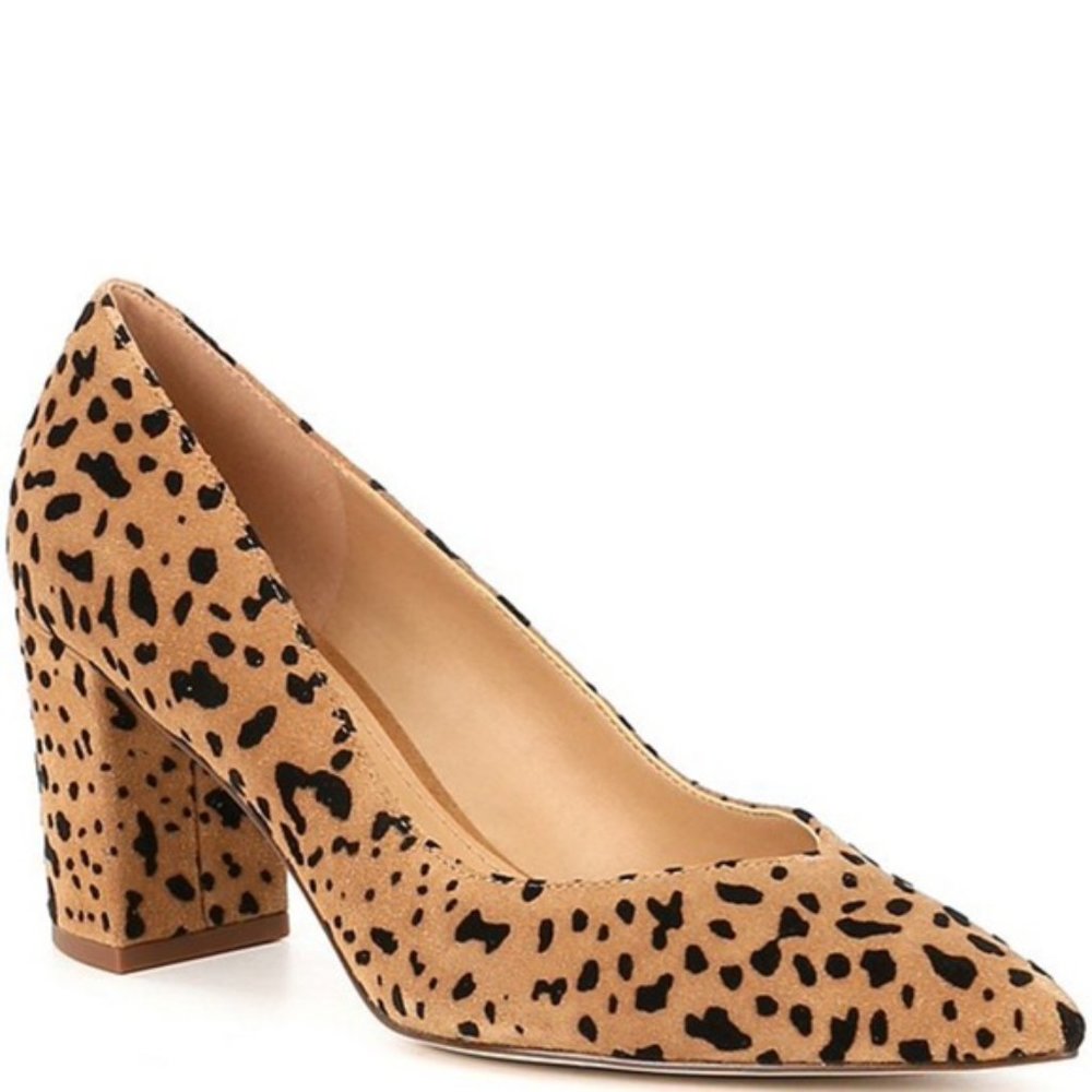 Jul 04 Petra Leopard Print Suede Block Heel Pumps size 6.5M